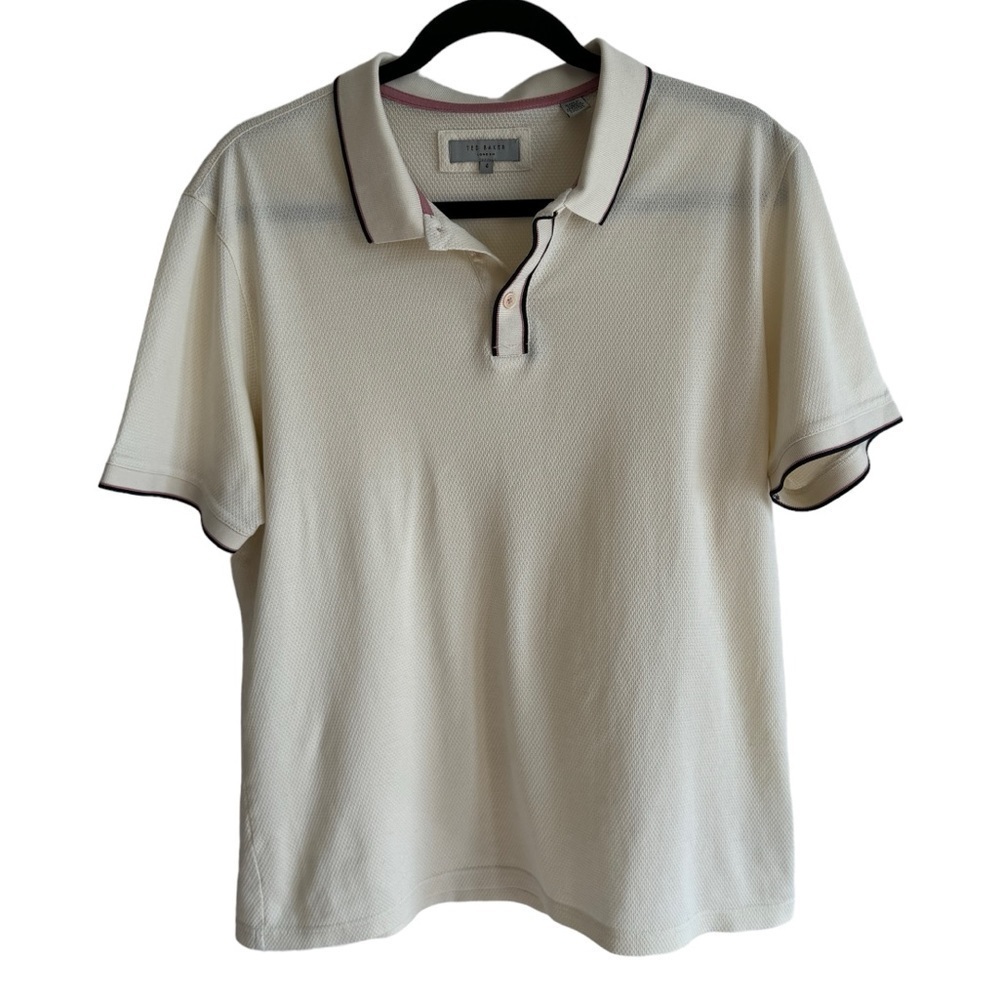 Ted Baker Chips Short Sleeve Textured Polo in Ecru, Size 4 (L)